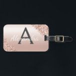 Étiquette À Bagage Monogramme en métal brossé rose or Nom et initiale<br><div class="desc">Rose Gold - Blush Pink Brohed Metal Foil and Sparkle Parties scintillant Monogramme Nom et étiquette initiale de bagage pour une Fête des mariées,  une lune de miel Mariage ou une fête de bachelorette. Cette étiquette de sac est parfaite pour le retour à l'école,  le travail ou le voyage.</div>