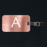 Étiquette À Bagage Monogramme en métal brossé rose or Nom et initiale<br><div class="desc">Rose Gold } Blush Pink brossé Foil Monogramme Nom et étiquette initiale de bagage. Cette étiquette de sac est parfaite pour le retour à l'école,  le travail ou le voyage.</div>
