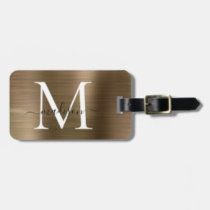 Étiquette À Bagage Monogramme en métal en acier brossé au cuivre or