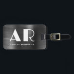 Étiquette À Bagage Monogramme en métal noir élégant Deux premiers<br><div class="desc">Elégant Design Moderne Gras Deux Monogrammes Nom Initial Black Metal Personnalisé Porte-Bagages Personnalisé Tag. Ce design avec typographie de nom complet avec 2 monogrammes initial, adresse info sur l'arrière - plan de feuille métallique imitation noir. Ils sont faciles à customiser. Cadeau féminin ou masculin élégant pour mariage, 16 ans sucré,...</div>