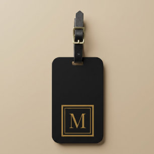 Étiquette À Bagage Monogramme encadré noir et or personnalisé