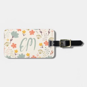 Étiquette À Bagage Monogramme et citation de fleurs de saumons