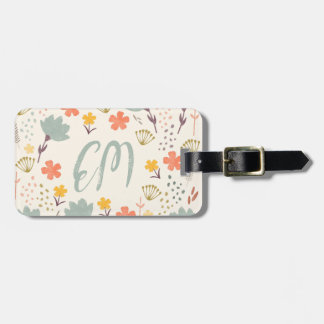 Étiquette À Bagage Monogramme et citation de fleurs de saumons