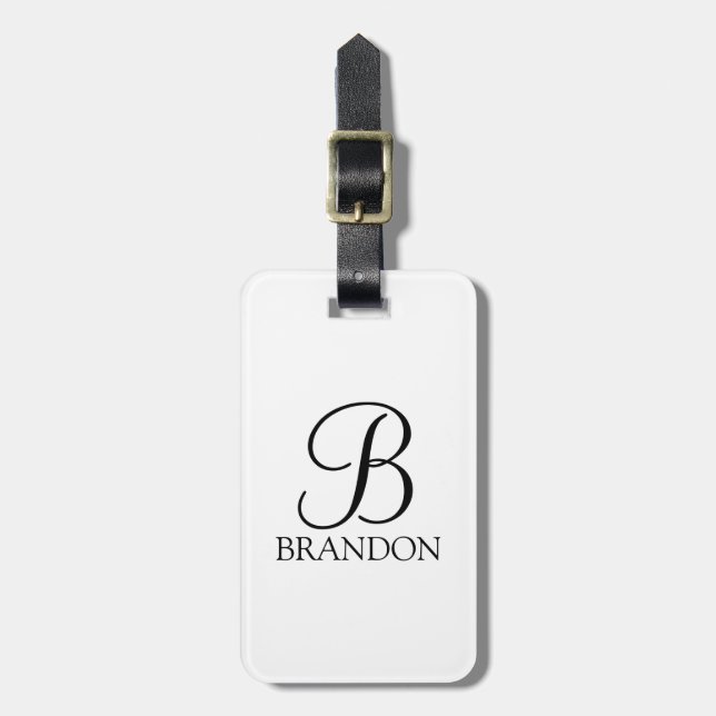 Étiquette À Bagage Monogramme et nom de script personnalisé (Devant Vertical)