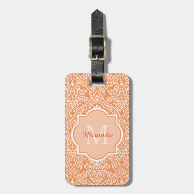 Étiquette À Bagage Monogramme et nom oranges élégants de motif de (Devant Vertical)
