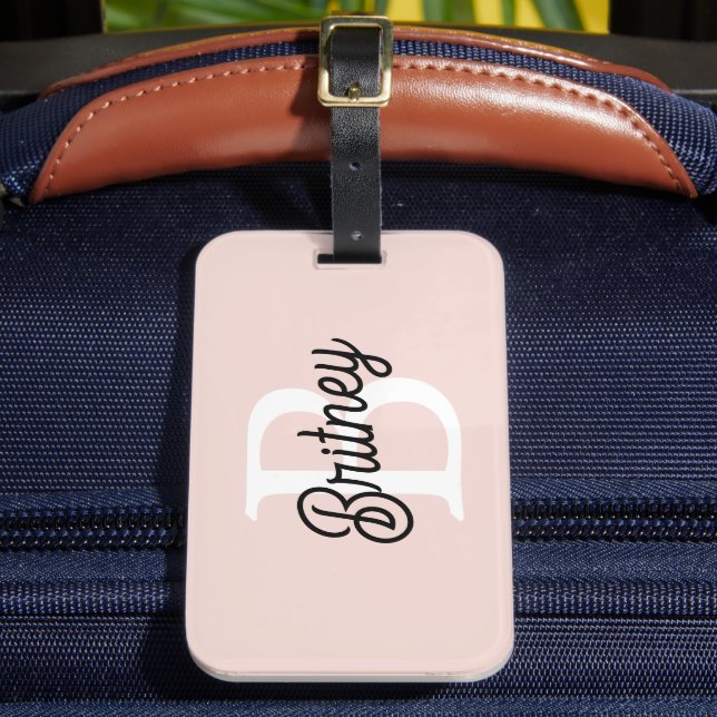 Étiquette À Bagage Monogramme et nom personnalisé moderne Pastel Pink (Insitu Rectoal 2)