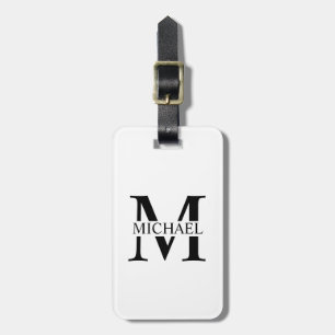 Étiquette À Bagage Monogramme et nom personnalisés blancs