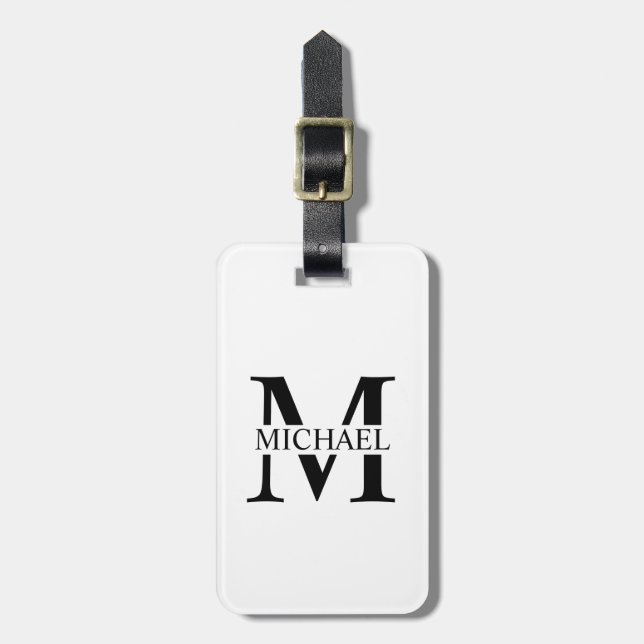 Étiquette À Bagage Monogramme et nom personnalisés blancs (Devant Vertical)