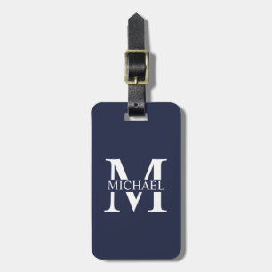 Étiquette À Bagage Monogramme et nom personnalisés bleu marine