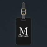 Étiquette À Bagage Monogramme et nom personnalisés en noir<br><div class="desc">Monogramme personnalisé et Nom Giftfeatures monogramme personnalisé et nom en blanc classique serif style de police sur arrière - plan noir.

Parfait comme cadeau de vacances,  cadeau de fête des pères,  faveurs de réunion familiale,  merci cadeau pour les groomsmen et cadeau pour toutes les occasions spéciales.</div>