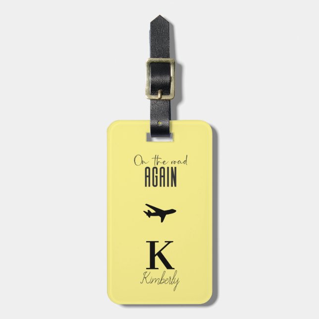 Étiquette À Bagage Monogramme et nom personnalisés en typographie mod (Devant Vertical)
