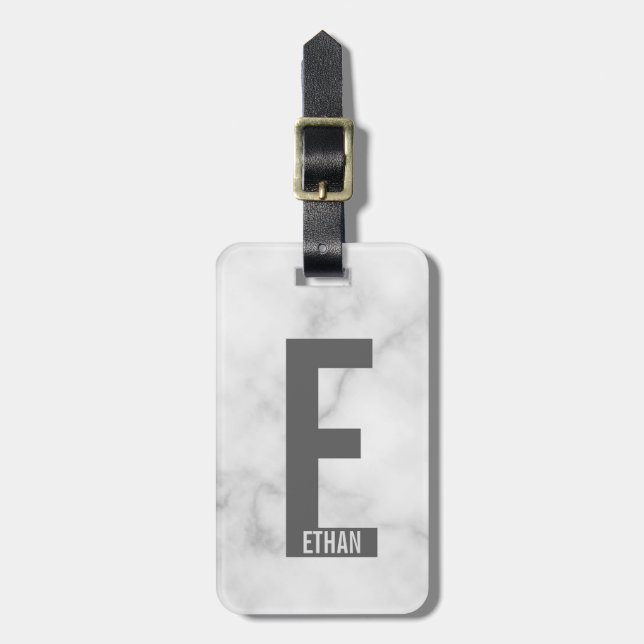 Étiquette À Bagage Monogramme et nom personnalisés modernes (Devant Vertical)