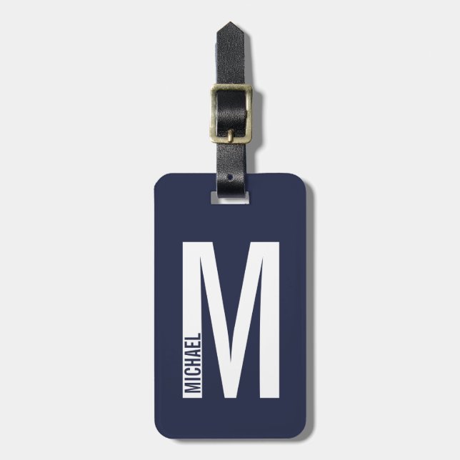 Étiquette À Bagage Monogramme et nom personnalisés modernes (Devant Vertical)