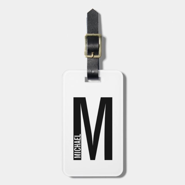 Étiquette À Bagage Monogramme et nom personnalisés modernes (Devant Vertical)