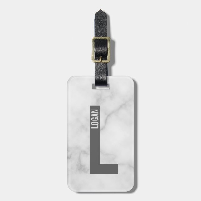 Étiquette À Bagage Monogramme et nom personnalisés modernes (Devant Vertical)