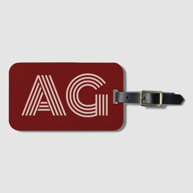 Étiquette À Bagage Monogramme et vin beige moderne (Devant Horizontal)