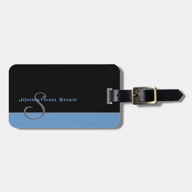 Étiquette À Bagage Monogramme fait sur commande 5 (bleu) (Devant horizontal)