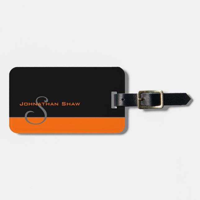 Étiquette À Bagage Monogramme fait sur commande 5 (orange) (Devant horizontal)