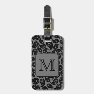 Étiquette À Bagage Monogramme fait sur commande. Modèle gris et noir