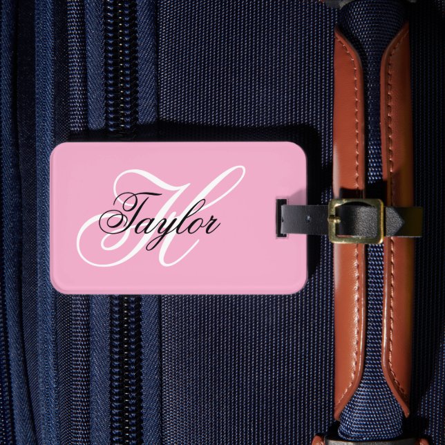 Étiquette À Bagage Monogramme fantaisie noir et blanc Rose (Insitu Rectoal 4)