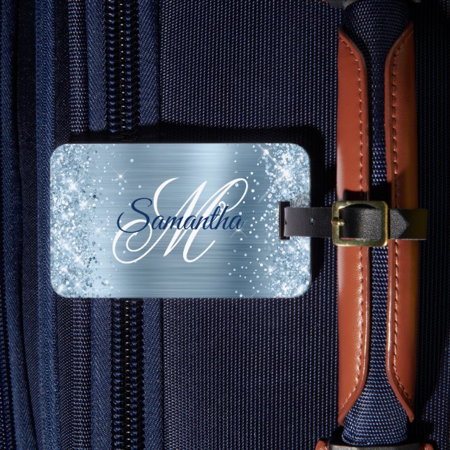 Étiquette À Bagage Monogramme fantaisie pailleté bleu clair (Insitu Rectoal 4)