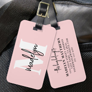 Étiquette À Bagage Monogramme Féminin Rose Pâle