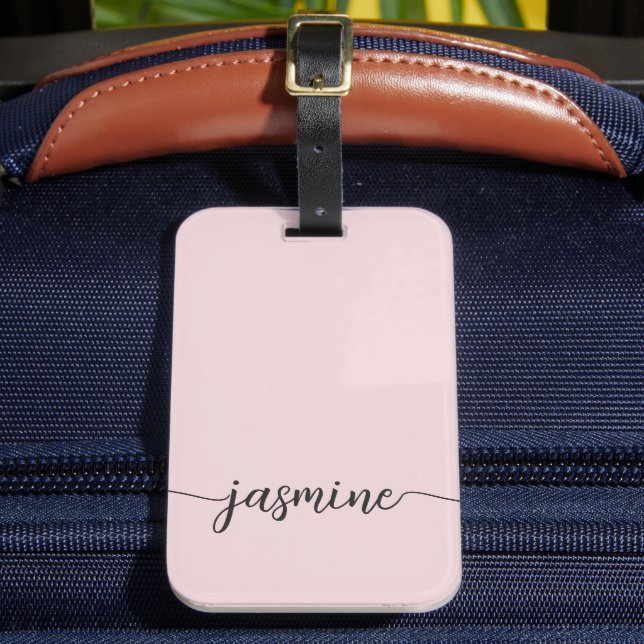 Étiquette À Bagage Monogramme Féminin Rose Pâle Simple en Écriture No (Insitu Rectoal 2)