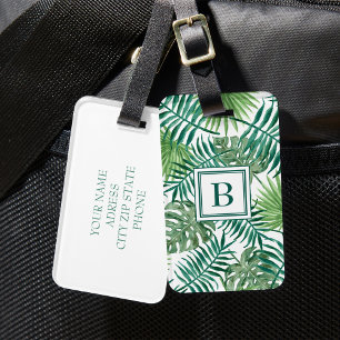 Étiquette À Bagage Monogramme Feuilles De Palmier Vertes Modernes