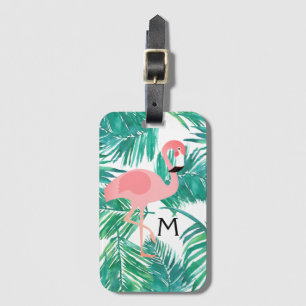 Étiquette À Bagage monogramme flamingo design sur les feuilles tropic