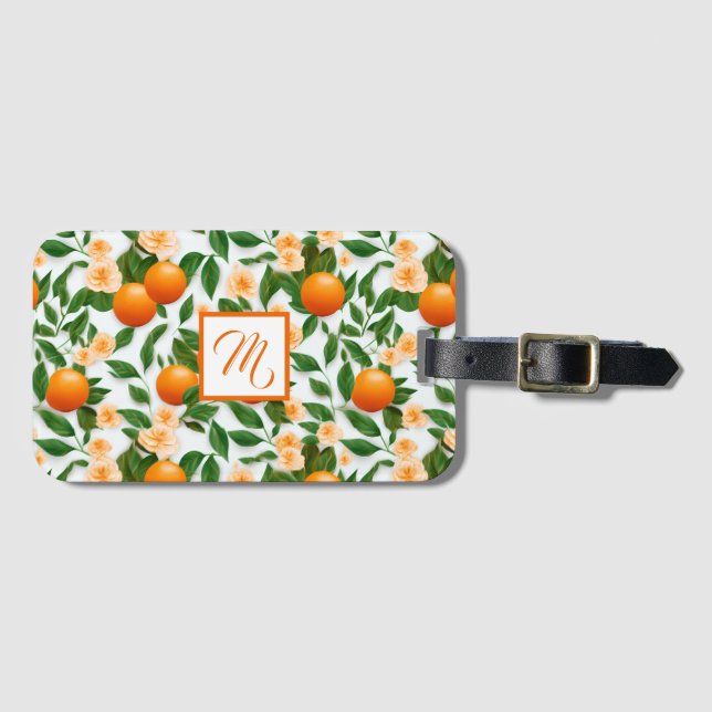 Étiquette À Bagage Monogramme Fleur d'Oranger Élégant (Devant Horizontal)