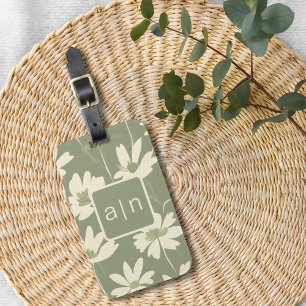 Étiquette À Bagage Monogramme Fleur Moderne Verte 