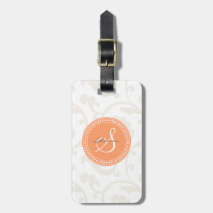 Étiquette À Bagage Monogramme floral blanc orange girly élégant de