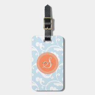 Étiquette À Bagage Monogramme floral bleu-clair girly élégant de