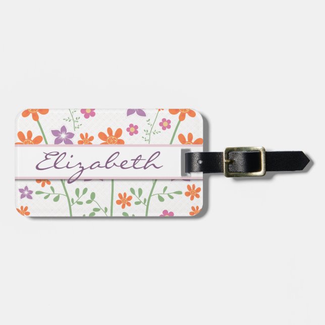 Étiquette À Bagage Monogramme floral chic de conception de motif (Devant horizontal)