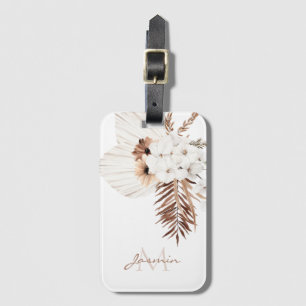 Étiquette À Bagage Monogramme Floral Herbe de Pampas Bohème Rustique