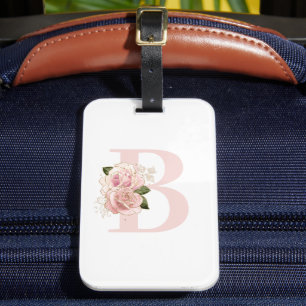 Étiquette À Bagage Monogramme floral or rose pâle