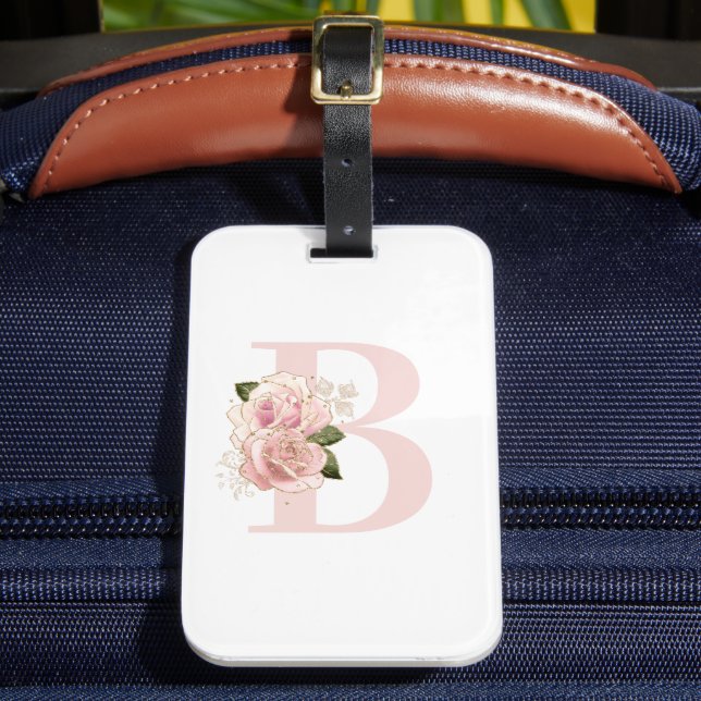 Étiquette À Bagage Monogramme floral or rose pâle (Insitu Rectoal 2)