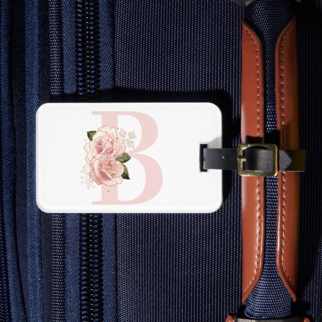 Étiquette À Bagage Monogramme floral or rose pâle (Insitu Rectoal 4)