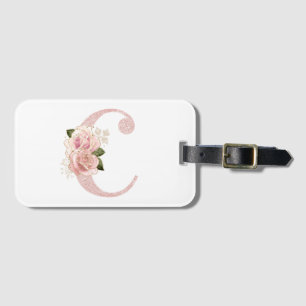 Étiquette À Bagage Monogramme floral pailleté rose doré féminin C