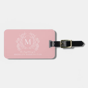 Étiquette À Bagage Monogramme floral rose-rose moderne