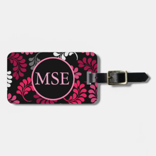Étiquette À Bagage Monogramme floral rose rouge