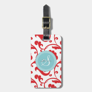 Étiquette À Bagage Monogramme floral rouge girly élégant de motif