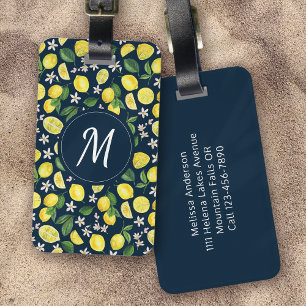 Étiquette À Bagage Monogramme floral tendance Citrus Lemons
