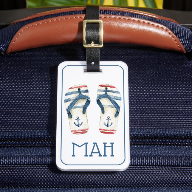 Étiquette À Bagage Monogramme Fops Flip Flops Ancres et Rayures (Insitu Rectoal 2)