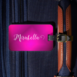 Étiquette À Bagage Monogramme Fuchsia rose Voyage brillant