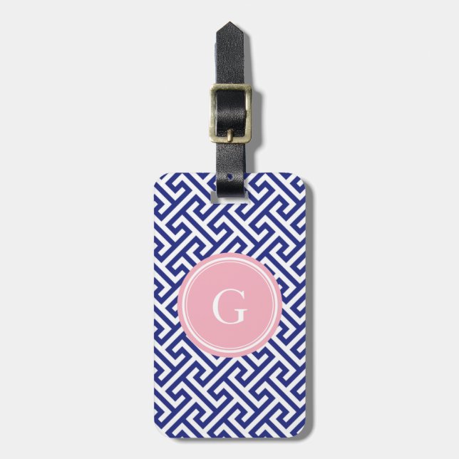 Étiquette À Bagage Monogramme géométrique de motif d'abrégé sur chic (Devant Vertical)
