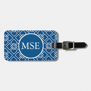 Étiquette À Bagage Monogramme géométrique de motif de marine bleue