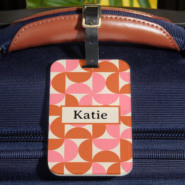 Étiquette À Bagage Monogramme géométrique rose orange moderne du mili (Insitu Rectoal 2)