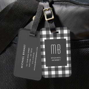 Étiquette À Bagage Monogramme Gingham Élégant