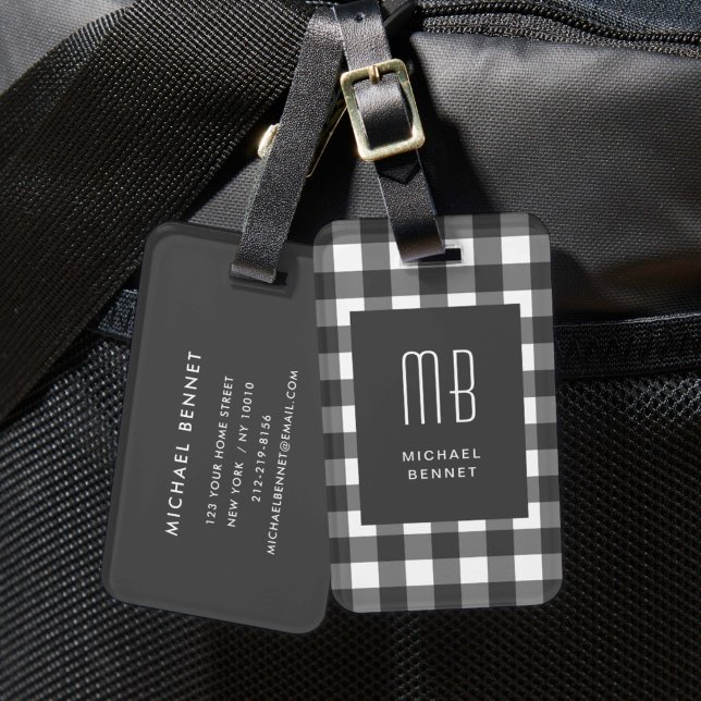 Étiquette À Bagage Monogramme Gingham Élégant (Elegant Gingham Monogram Luggage Tag)